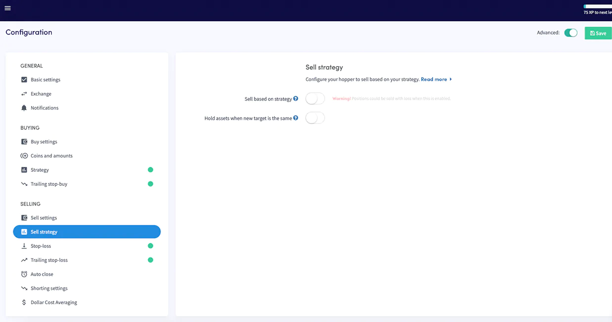 Cryptohopper sell conditions